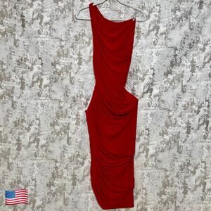 Norma Kamali Diana Ruched One Shoulder Gown in Red